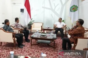 Pj Gubernur Kaltim saat menyambut kedatangan sejumlah menteri dan kepala daerah di ruang VVIP Bandara Sepinggan Balikpapan. (ANTARA FOTO/Ho-Adpim Pemprov Kaltim).